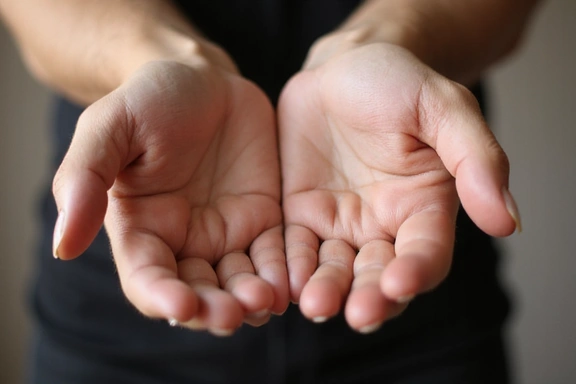 A close-up of hands gently massaging wrist and finger joints, illustrating relief from stiffness.